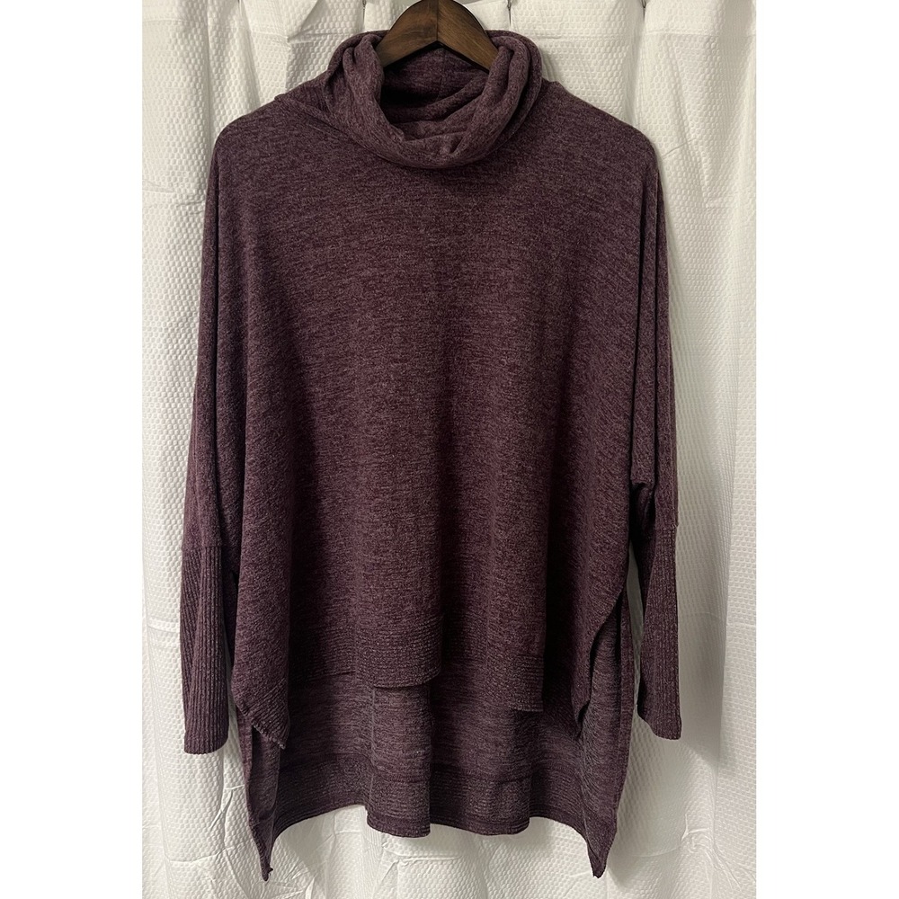 Y2K Plum Oversized Boho Slouchy Cowl Neck Hi-Low Poncho‎ Sweater Cozy Size S
